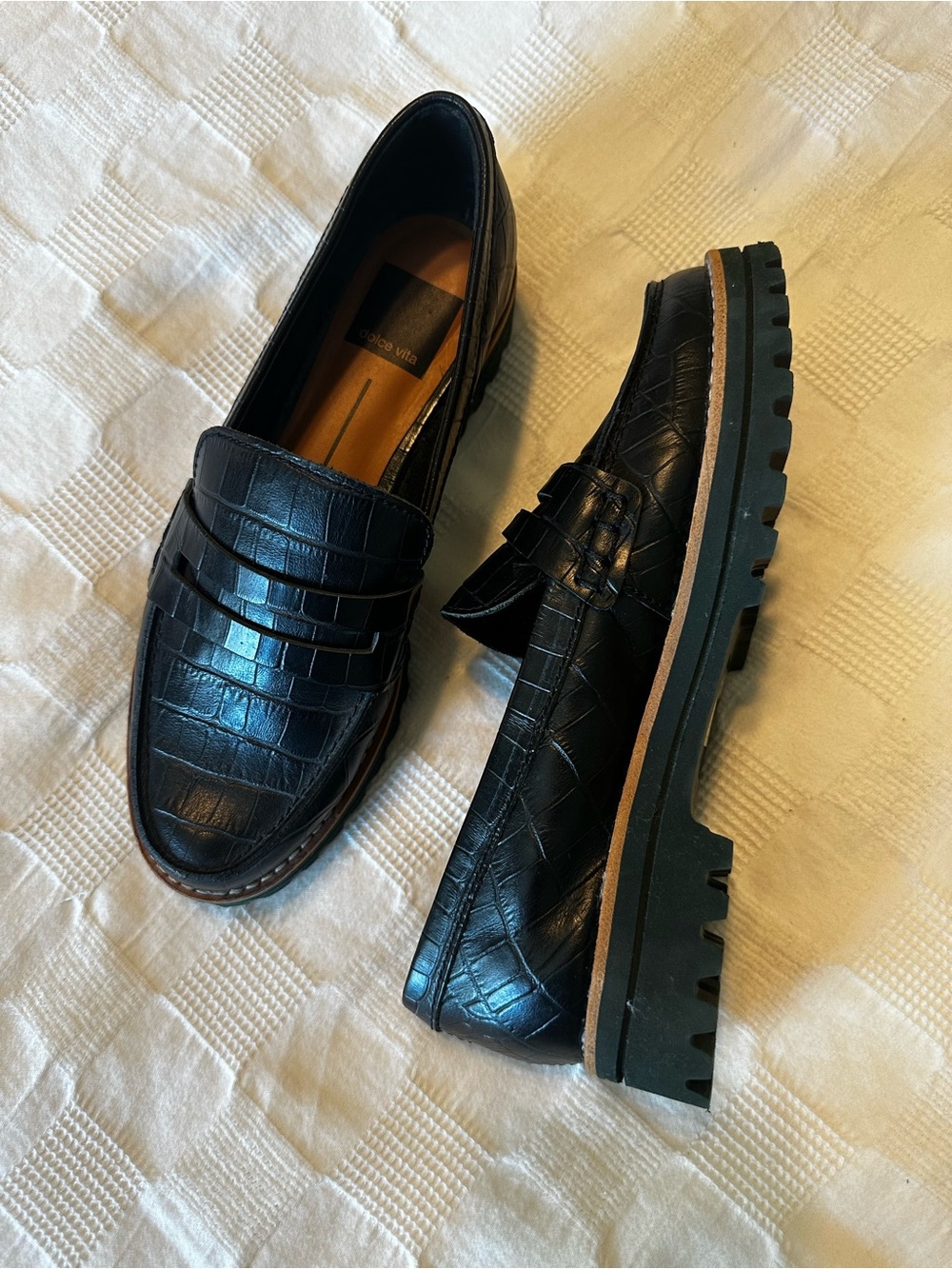 Dolce Vita Black Croc-Embossed Slip-On Penny Loafers - Picture 3 of 3